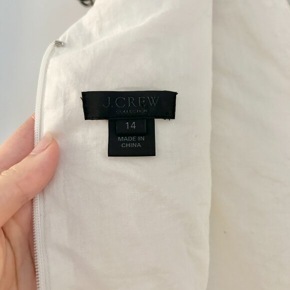 J. Crew Collection Linen Blend Eyelet Ruffle Shoulder Dress in White Size 14 - Picture 8 of 8